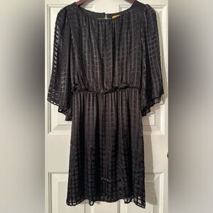 ALICE + OLIVIA Small Black Silk Blend Semi-Sheer Windowpane Little Black Dress